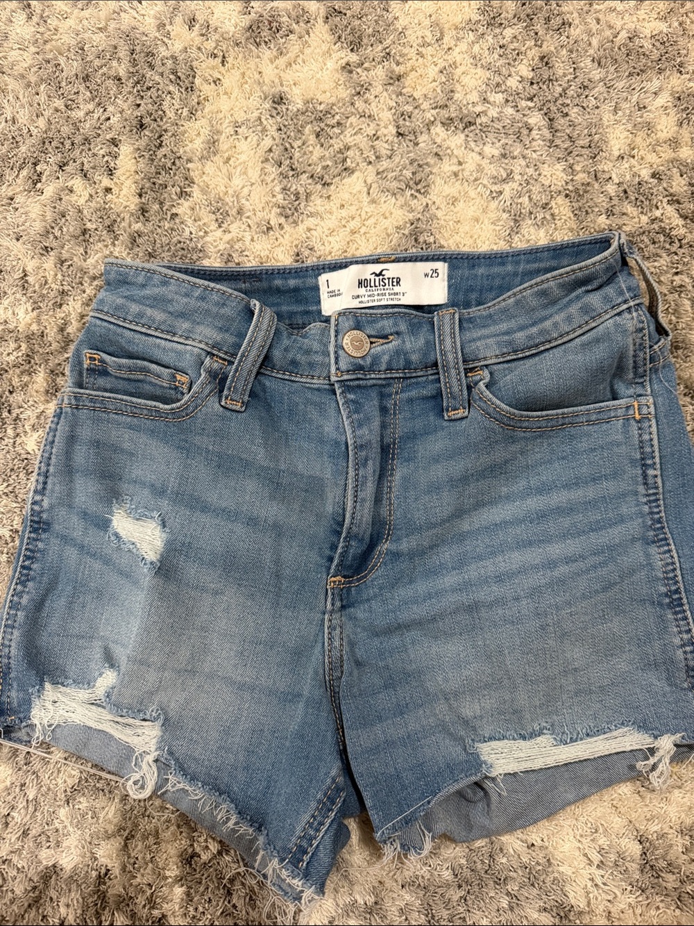 Hollister Distressed Mid-Blue Denim Cutoff Shorts